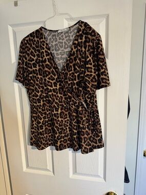 Leopard Print Wrap Top - Brown/Black